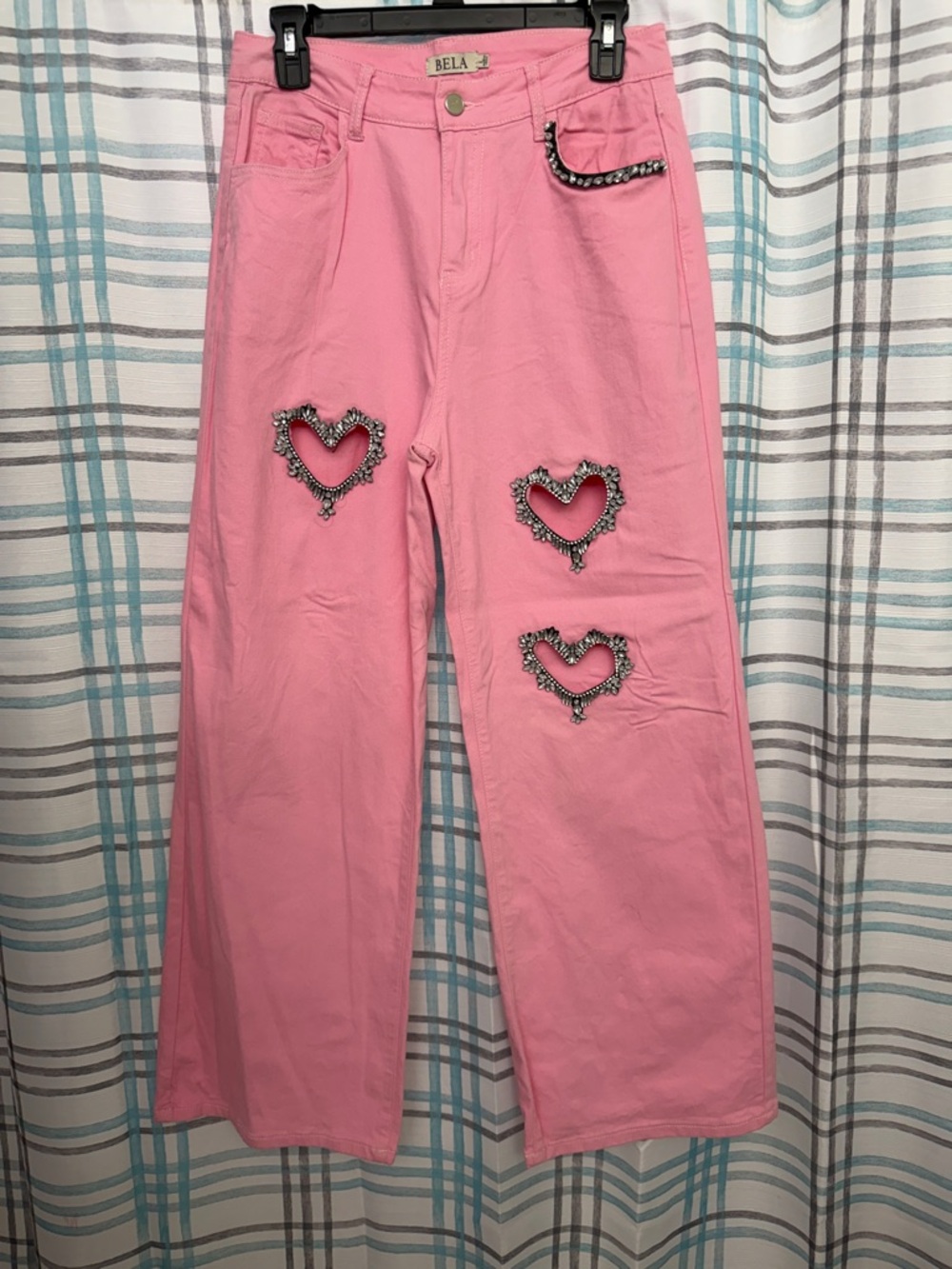 Bela Pink Heart-Cutout Women Wide-Leg Jeans